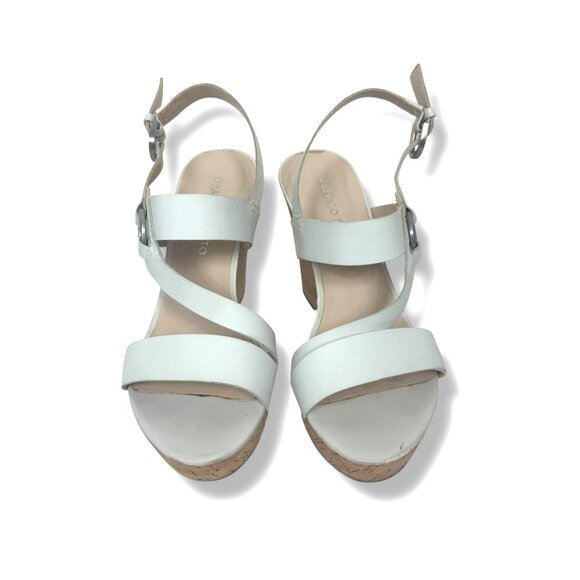 Franco Sarto White Cork Wedge Open Toe Sandals Heels Size 8 Surprise 2 Platform - Picture 2 of 9